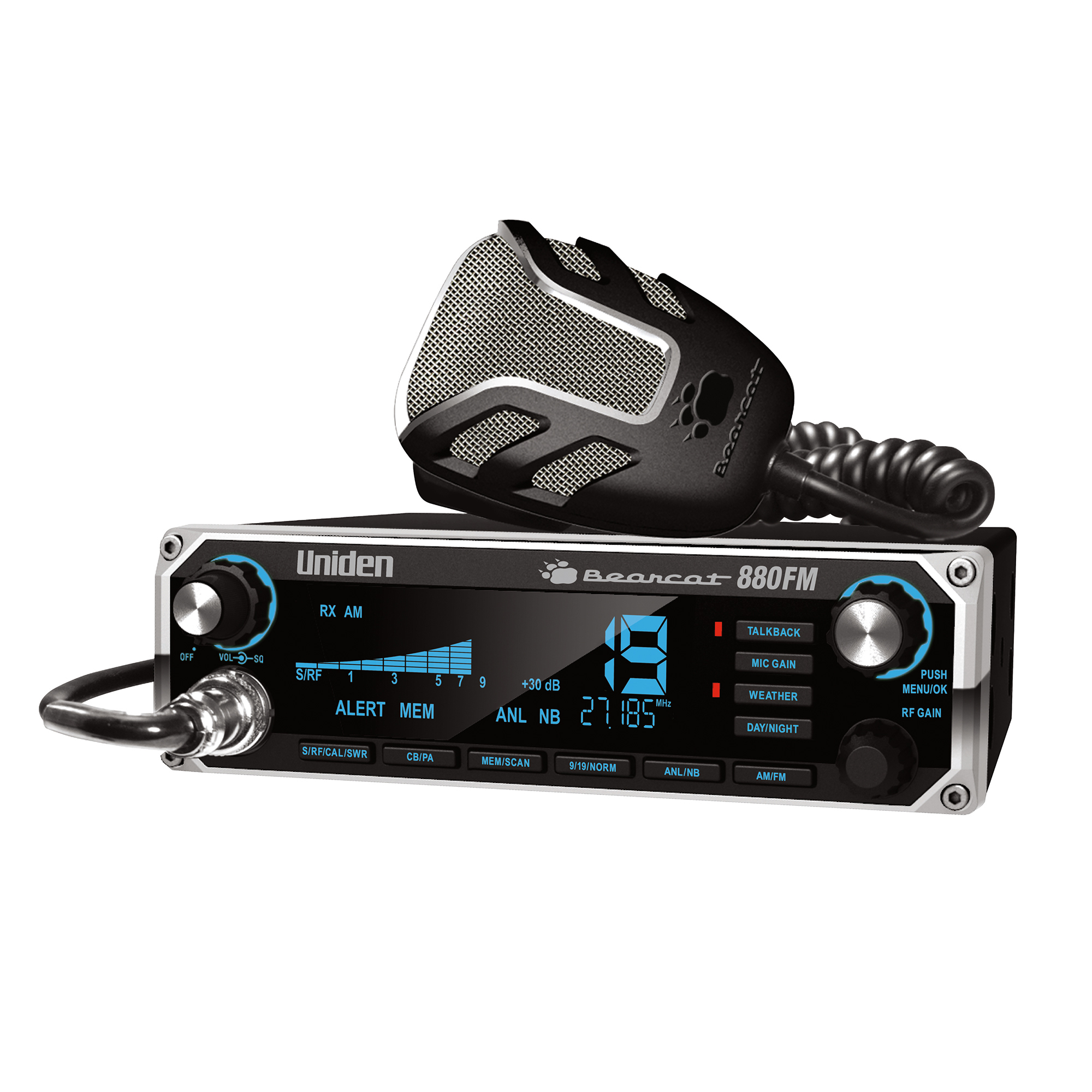 Uniden Bearcat 880FM CB Radio — 40 Channels, AM/FM Transmit and Receive, LCD Display, Noise-Canceling Microphone, Model# BEARCAT880FM